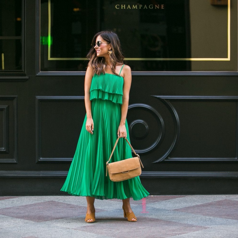 Zara green pleated chiffon dress